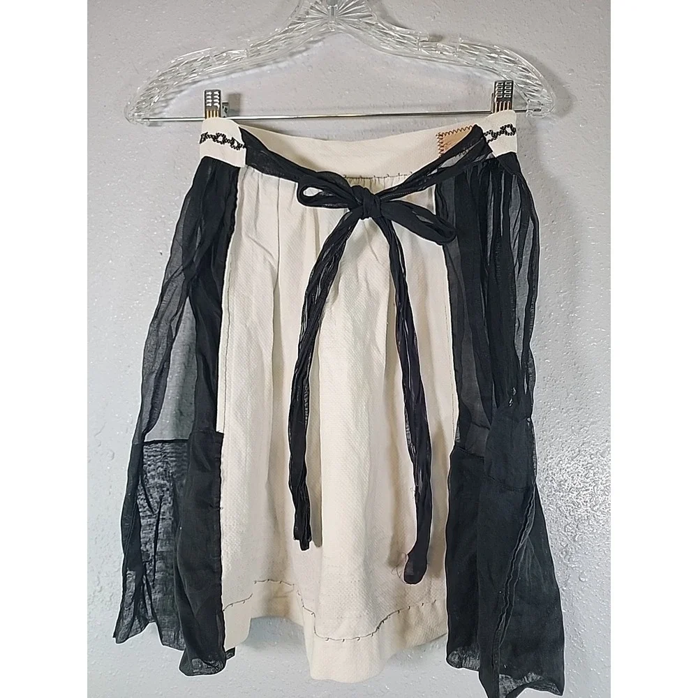 Vintage Embroidered‎ Black White Hostess Half Apron Shabby Cottage Retro MCM